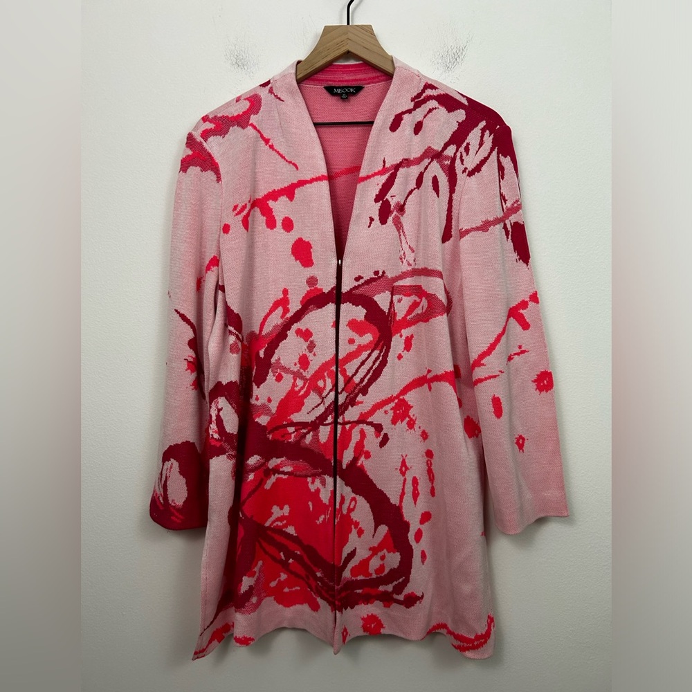 Misook Cardigan Sweater Womens Size‎ XL Pink Stretch Knit Jacket 3/4 Sleeve - Picture 2 of 9